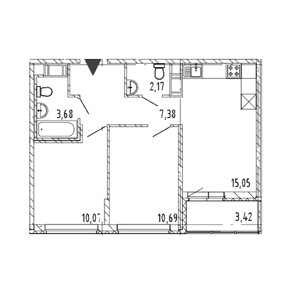 2-комнатная квартира 49.04 м², 17/17 эт., ЖК «Новые горизонты 2»